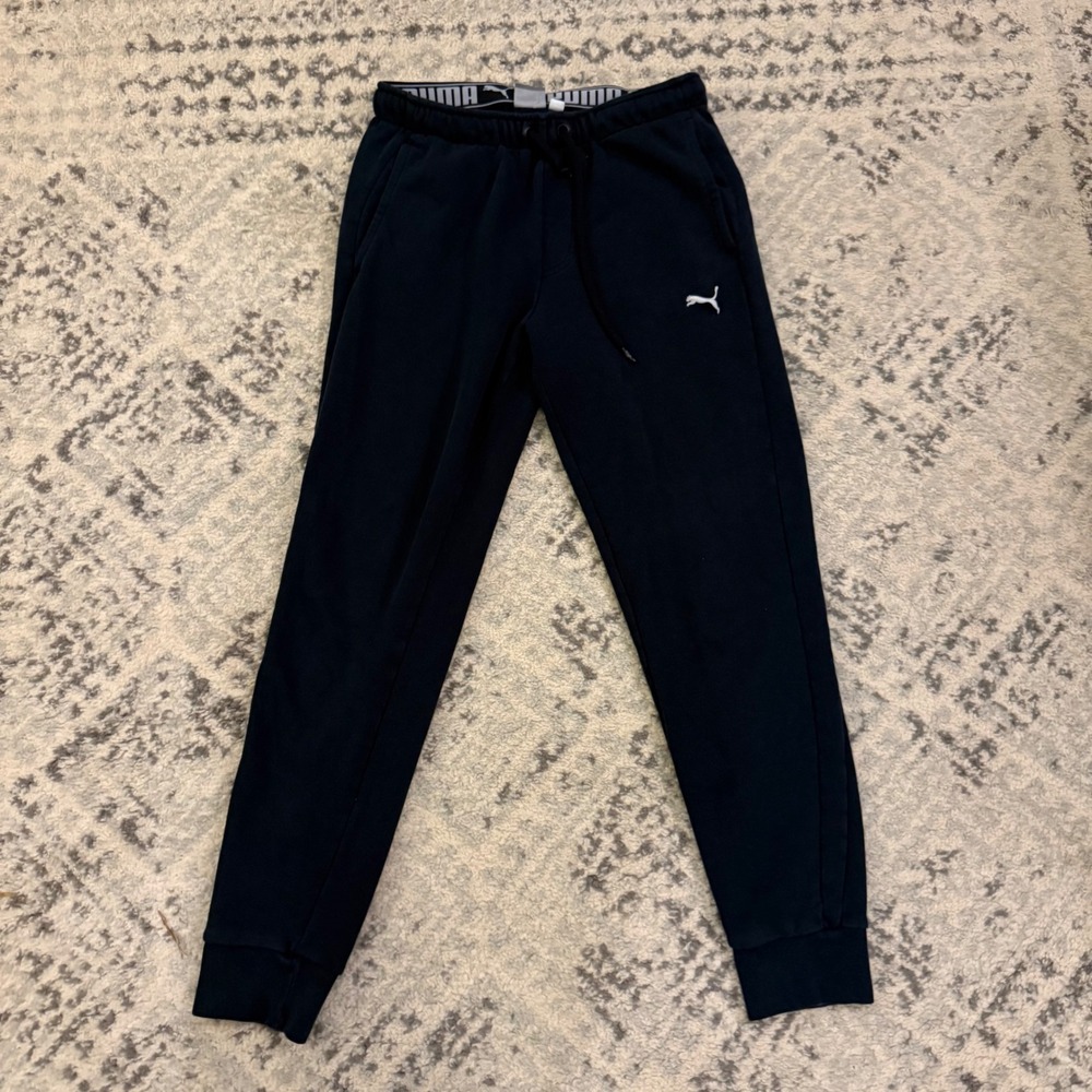 Puma Mens Fleece Jogger Sweatpants Black Tapered Athletic Pants 592126 Size M